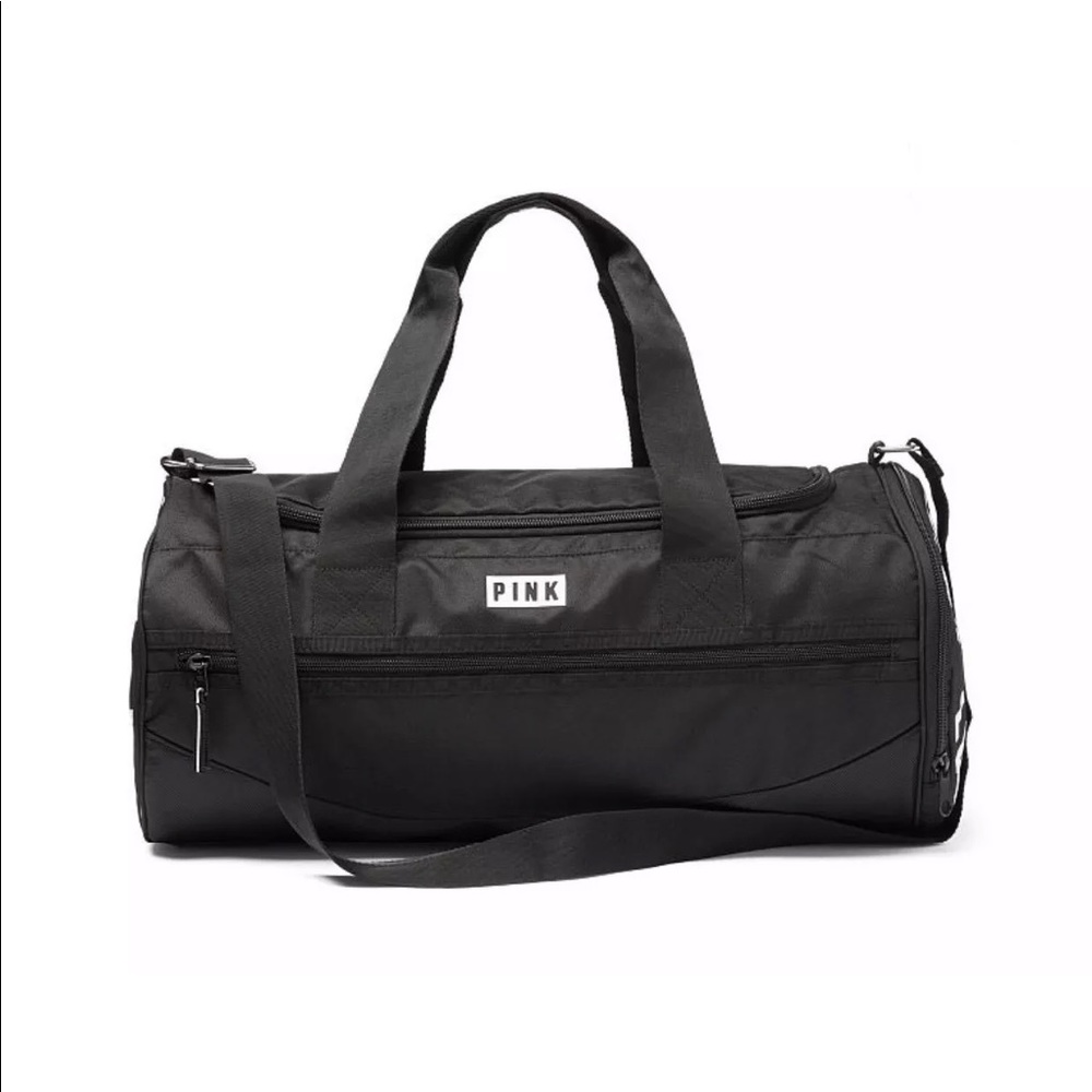 PINK Black Duffle GYM Bag Black & White LOGOS - Picture 1 of 5